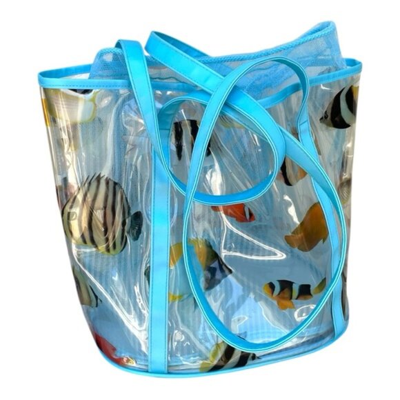 Vintage Clear Fish Print Large Beach Tote Bag - Picture 6 of 8